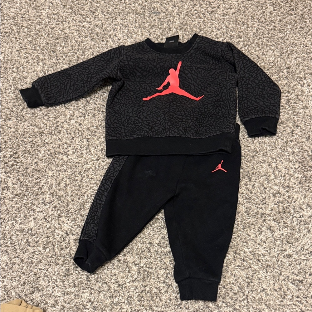 Jordan Kids Black Sweatshirt & Joggers Set with Red Jumpman